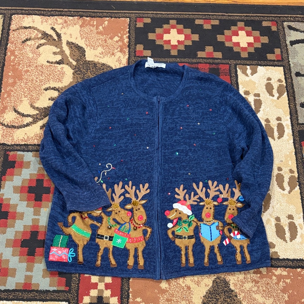 Tiara Interntional vintage ugly Christmas reindeer sweater